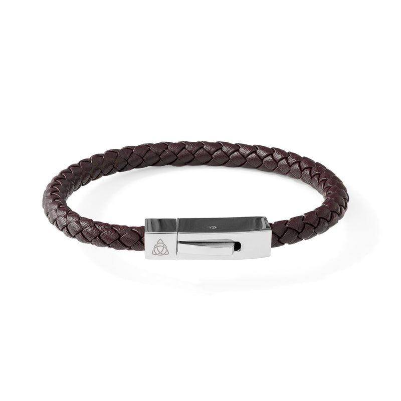 Personalised Men's Leather Celtic Trinity Bracelet With Tube Clasp