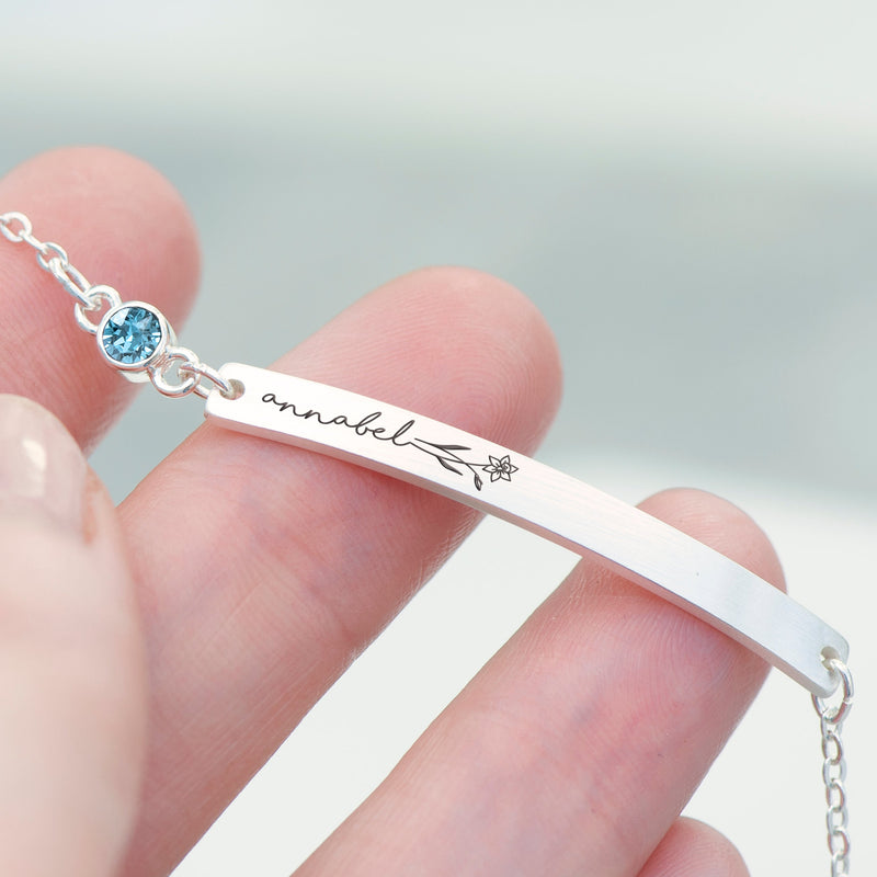 Personalised Silver Birth Flower Swarovski Crystal Bracelet
