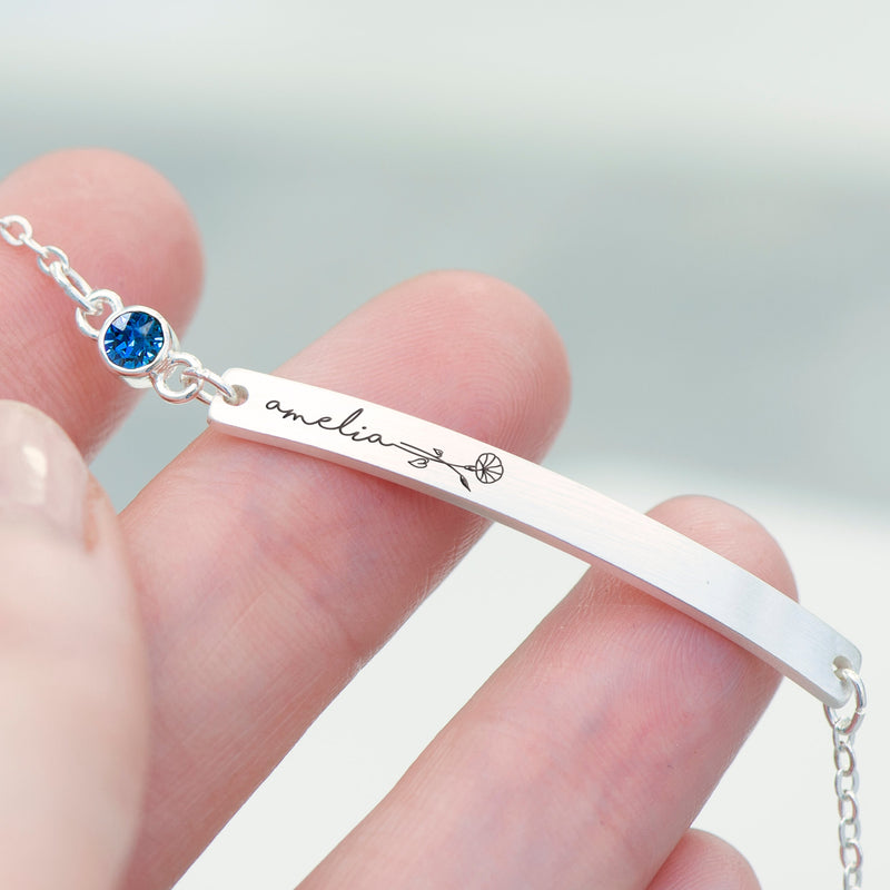 Personalised Silver Birth Flower Swarovski Crystal Bracelet