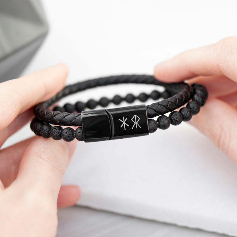 Personalised Men’s Black Rune Duo Bracelet