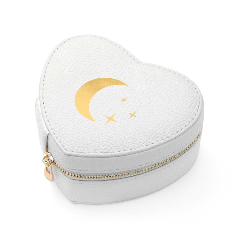 Moon and Stars White Heart Jewellery Case