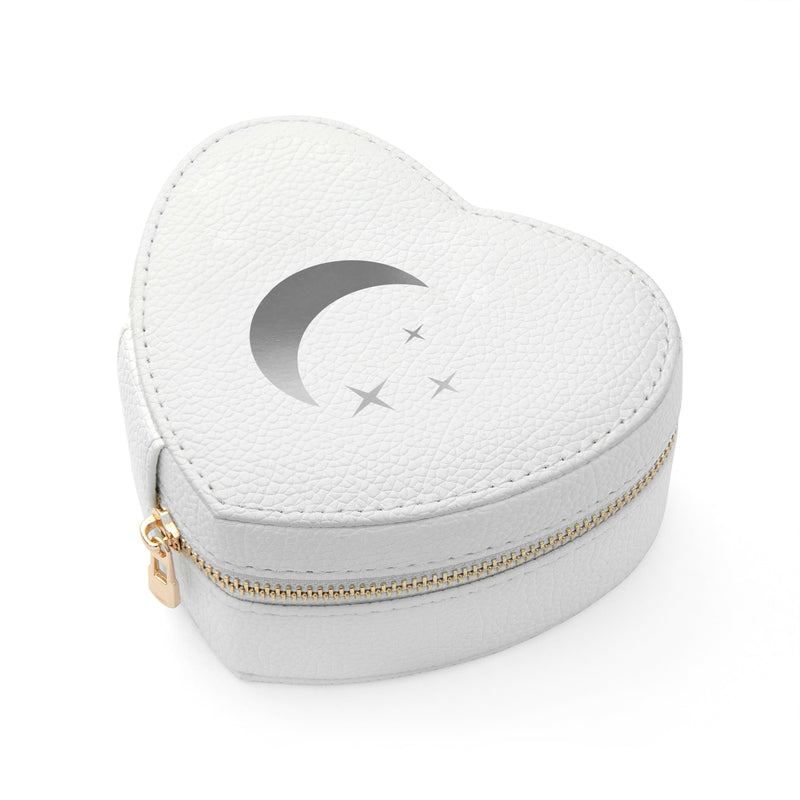 Moon and Stars White Heart Jewellery Case