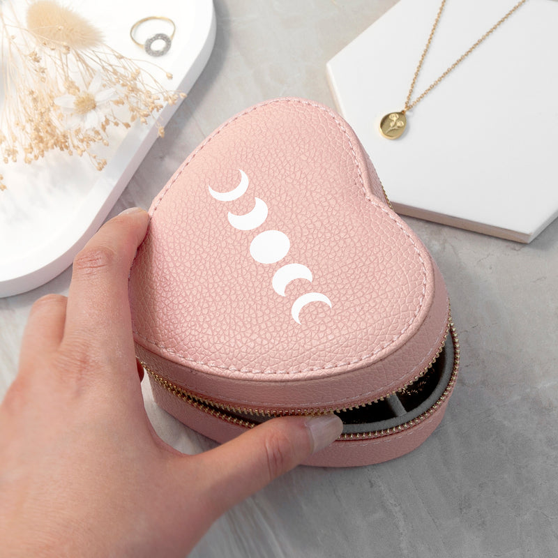 Customisable Moon Phase Pink Heart Jewellery Case