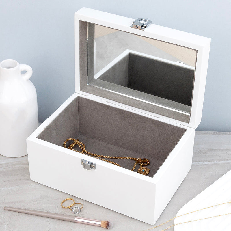 Personalised Contemporary White Mirrored Jewellery Box