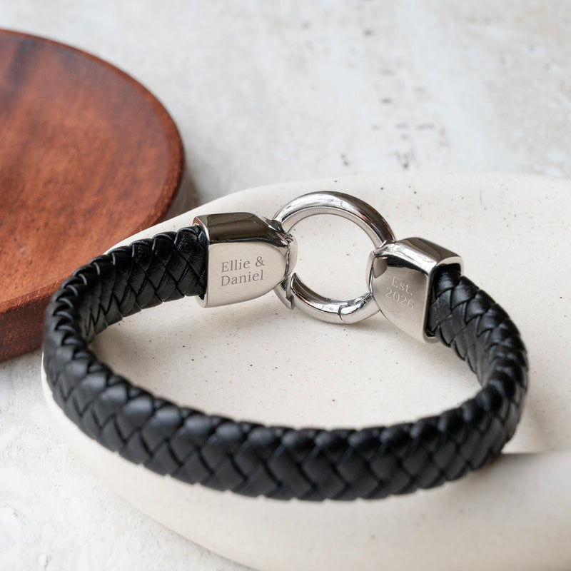 Personalised Men's Eternity Ring Leather Bracelet