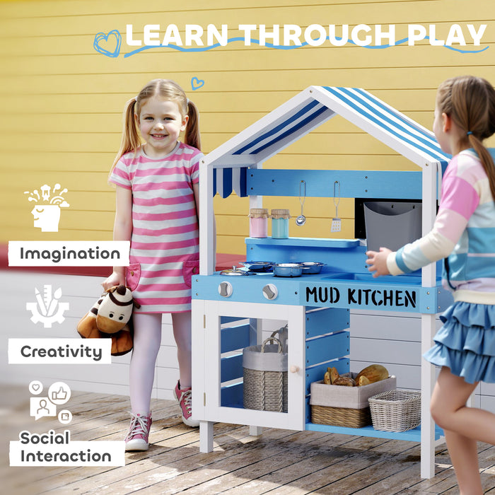 AIYAPLAY Kids Mud Kitchen, Outdoor Play Kitchen for Boys Girls, Blue