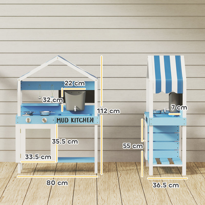 AIYAPLAY Kids Mud Kitchen, Outdoor Play Kitchen for Boys Girls, Blue
