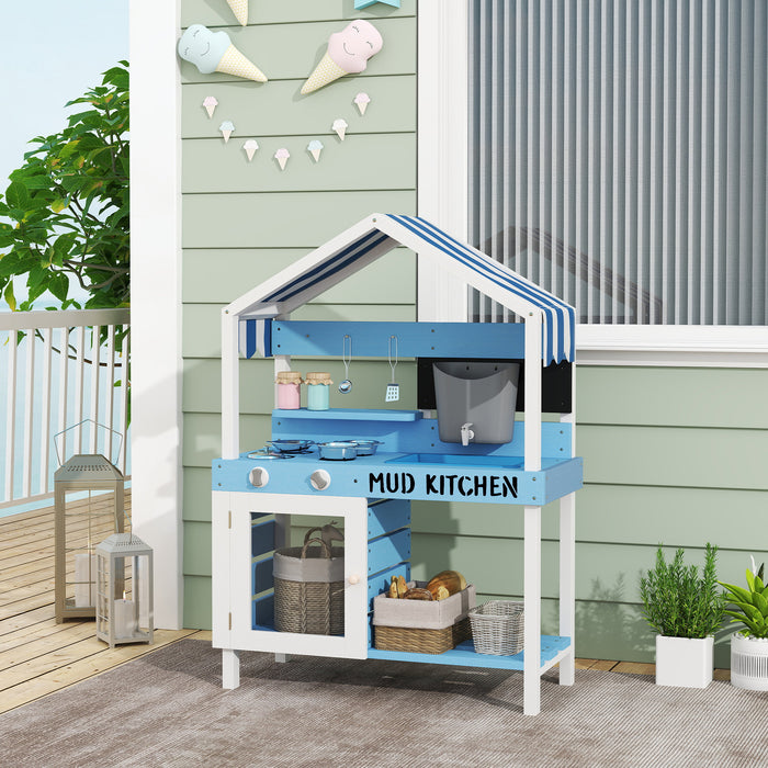 AIYAPLAY Kids Mud Kitchen, Outdoor Play Kitchen for Boys Girls, Blue