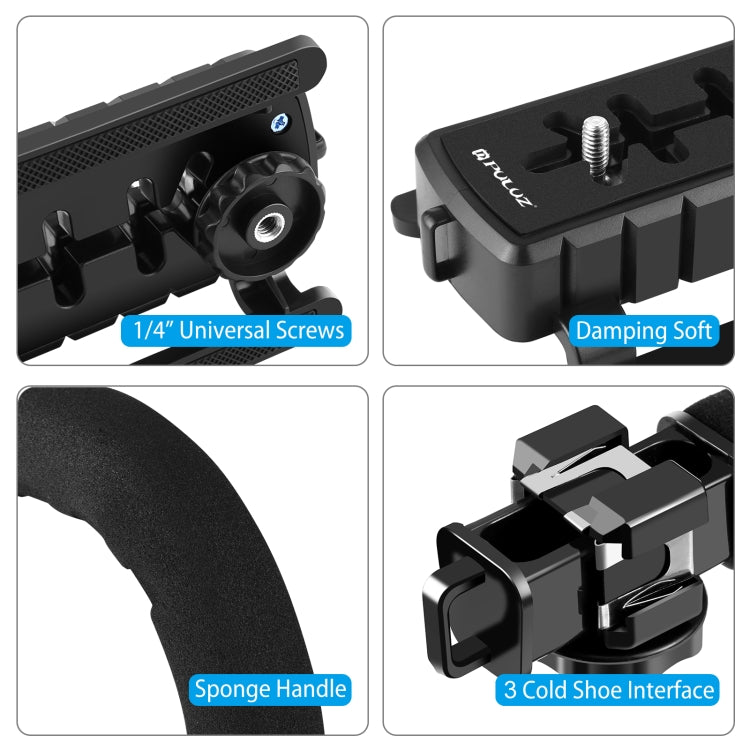 PULUZ U/C Shape Portable Handheld DV Bracket Stabilizer + LED Studio Light + Video Shotgun Microphone Kit with Cold Shoe Tripod Head  for All SLR Cameras and Home DV Camera, Bracket Kits + Mic + LED