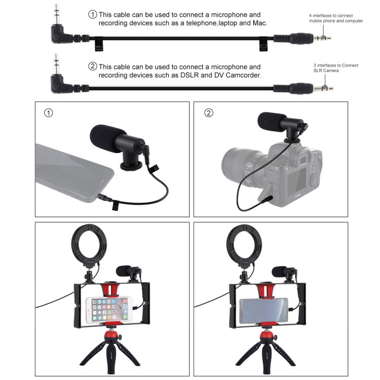 PULUZ 4 in 1 Vlogging Live Broadcast Smartphone Video Rig + 4.7 inch 12cm Ring LED Selfie Light Kits with Microphone + Tripod Mount + Cold Shoe Tripod Head for iPhone, Galaxy, Huawei, Xiaomi, HTC, LG, Google, and Other Smartphones, 4 in 1 Ring LED