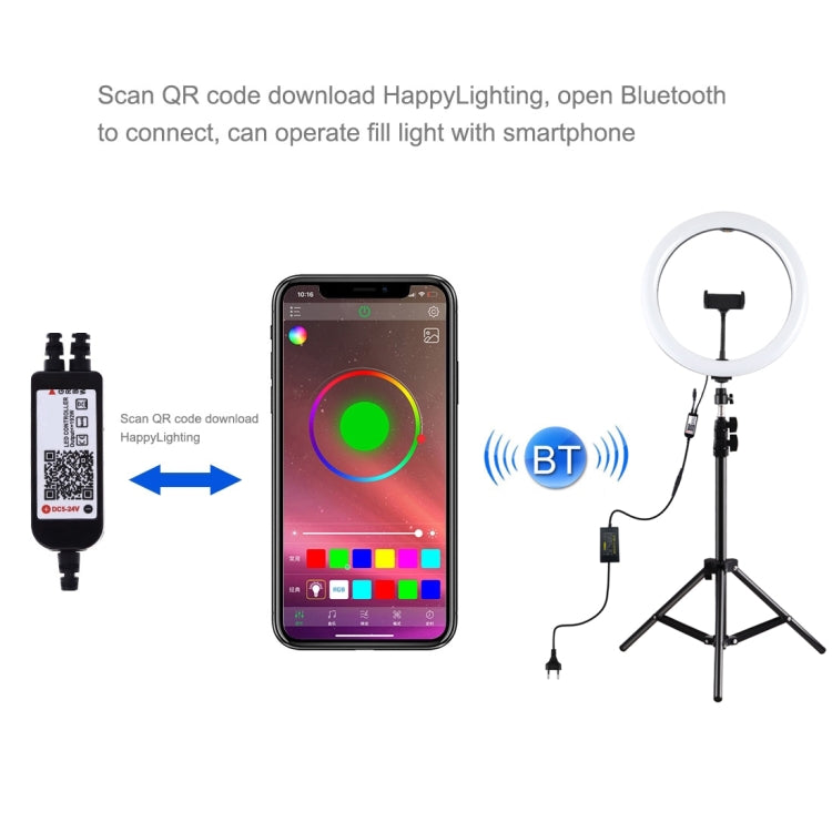 PULUZ 11.8 inch 30cm RGB Light 1.1m Tripod Mount Dimmable LED Ring Vlogging Selfie Photography Video Lights Live Broadcast Kits with Cold Shoe Tripod Ball Head & Phone Clamp, 11.8 inch RGB+Tripod(AU)