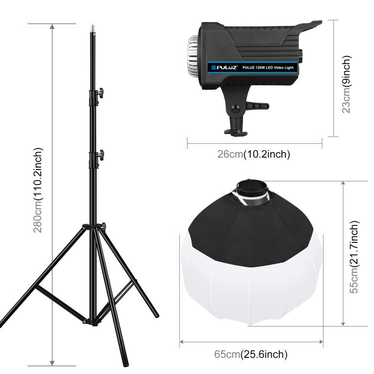PULUZ 220V 120W Studio Video Light + 2.8m Light Holder + 65cm Foldable Lantern Softbox Photography Kit, 120W 2700K-6500K Light 2.8m Light Holder Kit UK Plug, 120W 2700K-6500K Light 2.8m Light Holder Kit US Plug...