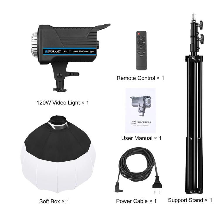 PULUZ 220V 120W Studio Video Light + 2.8m Light Holder + 65cm Foldable Lantern Softbox Photography Kit, 120W 2700K-6500K Light 2.8m Light Holder Kit UK Plug, 120W 2700K-6500K Light 2.8m Light Holder Kit US Plug...