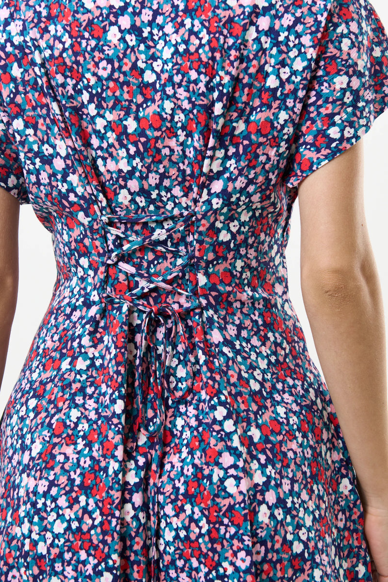 Prudence Tutti Frutti Print Laced Back Mini Dress