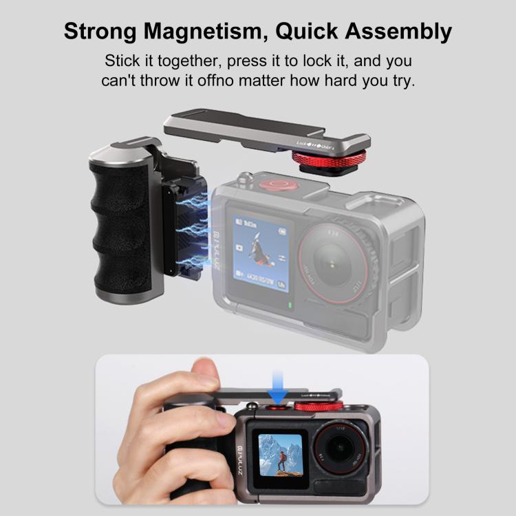 For DJI Osmo Action 5 Pro / 4 / 3 PULUZ Metal Camera Cage Expansion Adapter with Handle Grip, For DJI Osmo Action 5 Pro / 4 / 3
