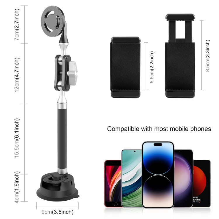 PULUZ Car Suction Cup Arm Mount Phone Tablet Magnetic Holder with Phone Clamp, Car Suction Cup Arm