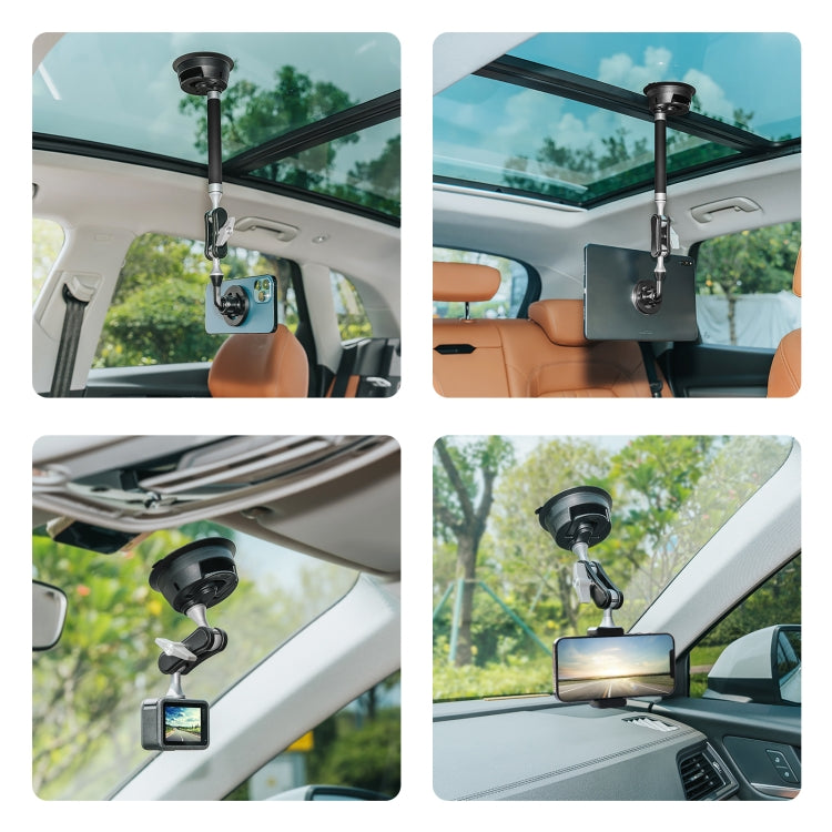 PULUZ Car Suction Cup Arm Mount Phone Tablet Magnetic Holder with Phone Clamp, Car Suction Cup Arm