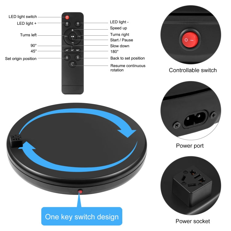 PULUZ 45cm Remote Control Adjusting Speed Rotating Turntable Display Stand with Power Socket, Black, Load 100kg, 45cm Load 100kg Black US Plug with Power Socket, 45cm Load 100kg Black UK Plug with Power Socket...