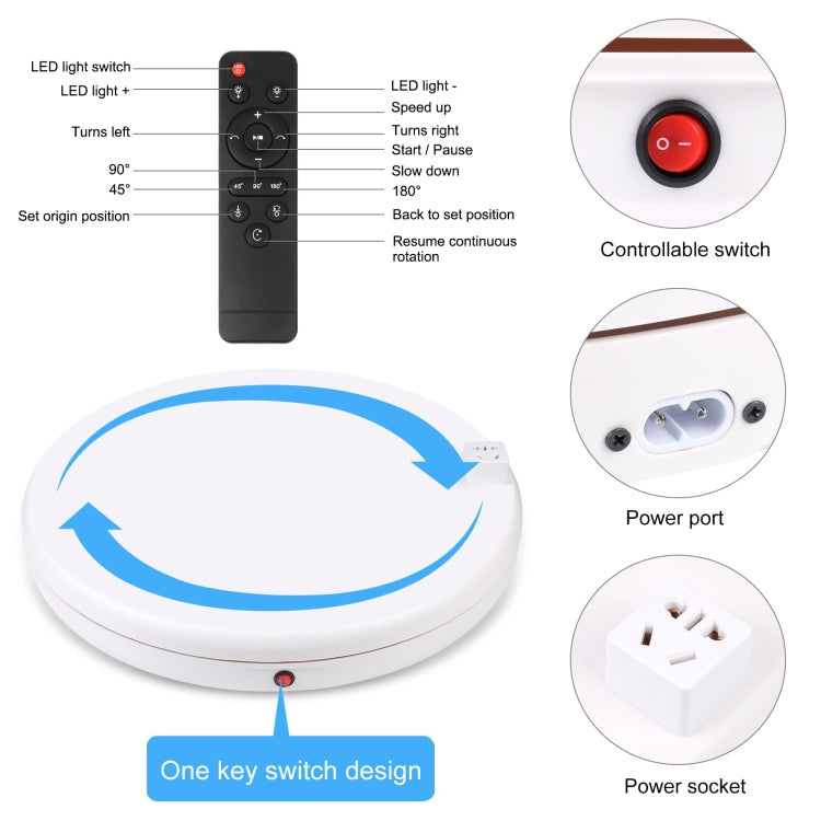 PULUZ 45cm Remote Control Adjusting Speed Rotating Turntable Display Stand with Power Socket, White, Load 100kg, 45cm Load 100kg White US Plug with Power Socket, 45cm Load 100kg White UK Plug with Power Socket...