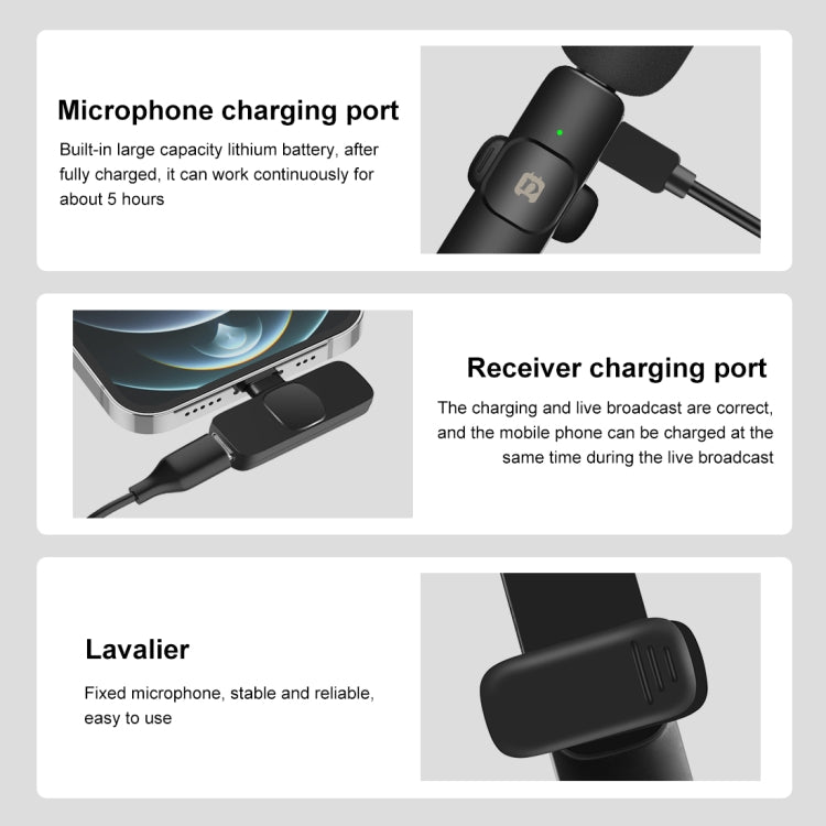 PULUZ Wireless Lavalier Noise Reduction Reverb Microphones for iPhone / iPad, 8-Pin Receiver Dual Microphones, 8-Pin Receiver and Dual Microphones
