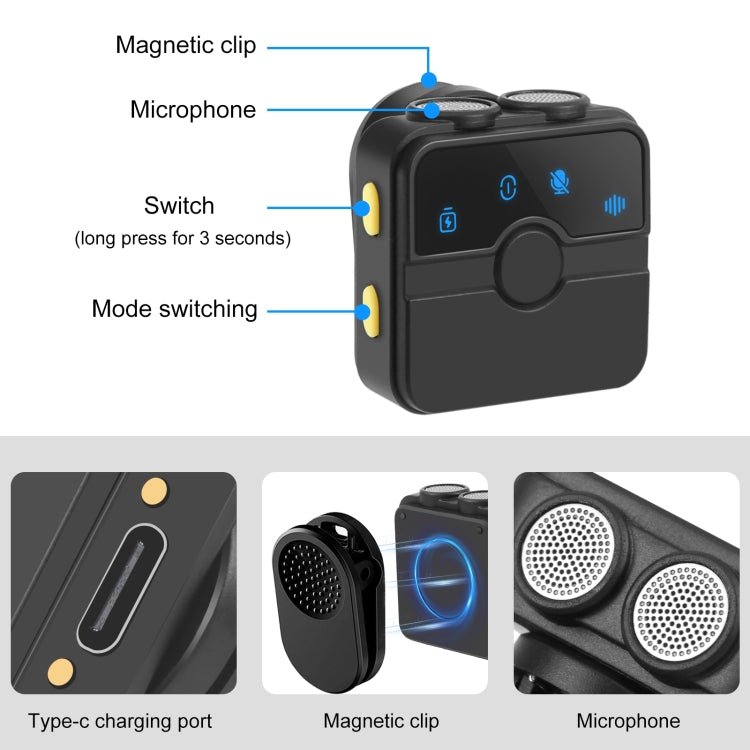 PULUZ Magnetic Lavalier Wireless Microphone with Charging Case Box, Type-C RX Receiver and 2 TX Microphones, Type-C 2 TX + 1 RX, with Charging Case Box
