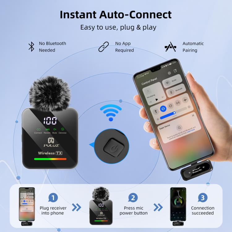 PULUZ 4 TX + 1 RX Wireless Lavalier Microphone, Type-C 4 TX + 1 RX