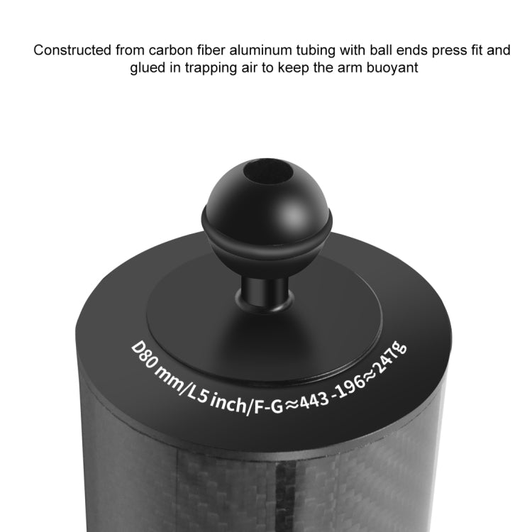 PULUZ 5 inch 12.7cm Length 80mm Diameter Dual Balls Carbon Fiber Floating Arm, Ball Diameter: 25mm, Buoyancy: 400g Phone, 5 inch 400g Buoyancy