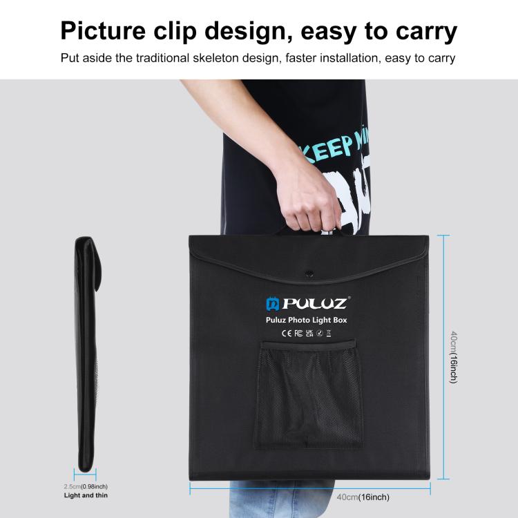 PULUZ 40cm Folding Portable White Light Dimmable Photo Lighting Studio Shooting Tent Box Kit with 6 Colors (Black, Orange, White, Red, Green, Blue) Backdrops, 40cm Box(US), 40cm Box(UK), 40cm Box(EU), 40cm Box(AU)