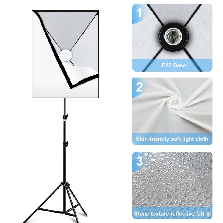 PULUZ 50x70cm Studio Softbox + 2m Tripod Mount + Single E27 30W 5700K White Light LED Bulb Photography Kit, Single Bulb EU Plug, Single Bulb US Plug