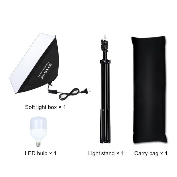 PULUZ 50x70cm Studio Softbox + 2m Tripod Mount + Single E27 30W 5700K White Light LED Bulb Photography Kit, Single Bulb EU Plug, Single Bulb US Plug