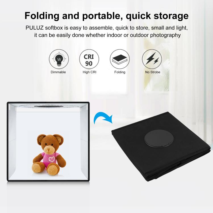 PULUZ 40cm Folding Portable Ring Light PD20W Quick Charge USB Photo Lighting Studio Shooting Tent Box with 6 x Color Backdrops, Size: 40cm x 40cm x 40cm