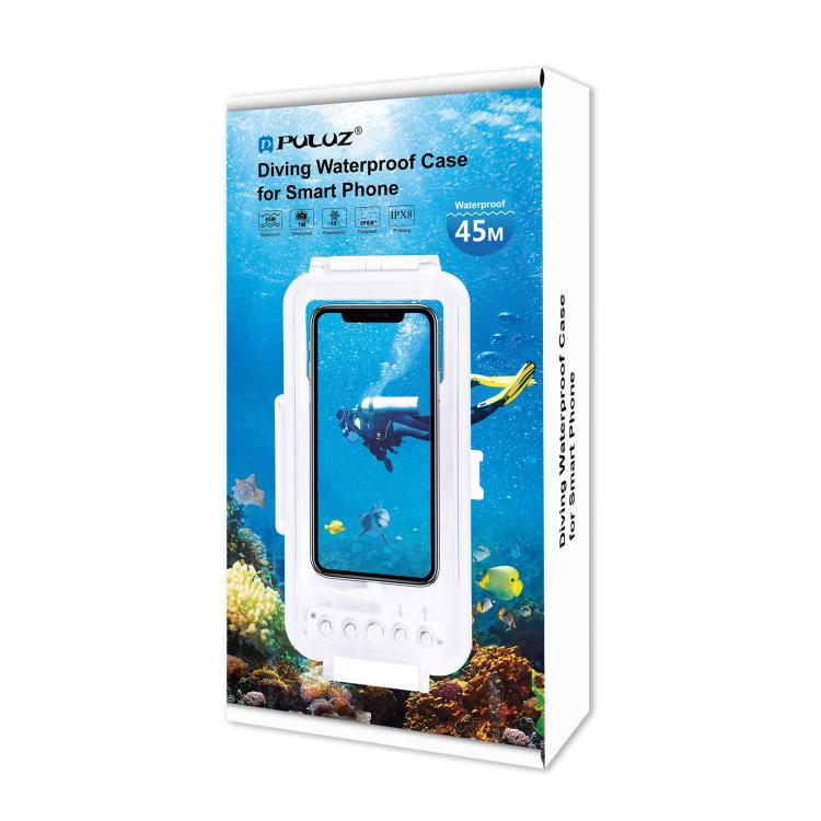 PULUZ 45m/147ft Waterproof Diving Case Photo Video Taking Underwater Housing Cover for iPhone 14 Series, iPhone 13 Series, iPhone 12 Series, iPhone 11 Series, iPhone X Series, iPhone 8 & 7, iPhone 6s, iOS 13.0 or Above Version iPhone...