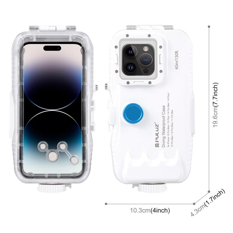 PULUZ 40m/130ft Waterproof Diving Case for 15 Pro Max / 15 Plus / iPhone 14 Plus / 14 Pro Max / 13 Pro Max / 12 Pro Max / 11 Pro Max, with One-way Valve Photo Video Taking Underwater Housing Cover, For iPhone 15 Pro Max / 15 Plus / 14 Plus...