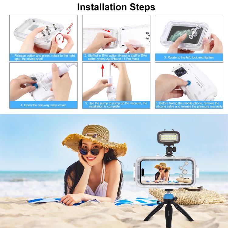 PULUZ 40m/130ft Waterproof Diving Case for 15 Pro Max / 15 Plus / iPhone 14 Plus / 14 Pro Max / 13 Pro Max / 12 Pro Max / 11 Pro Max, with One-way Valve Photo Video Taking Underwater Housing Cover, For iPhone 15 Pro Max / 15 Plus / 14 Plus...