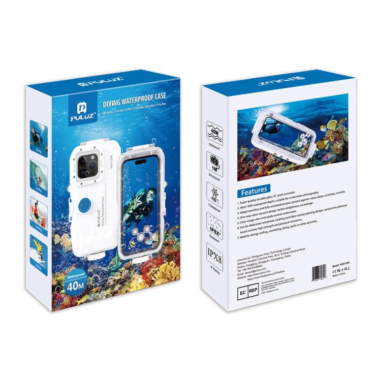 PULUZ 40m/130ft Waterproof Diving Case for 15 Pro Max / 15 Plus / iPhone 14 Plus / 14 Pro Max / 13 Pro Max / 12 Pro Max / 11 Pro Max, with One-way Valve Photo Video Taking Underwater Housing Cover, For iPhone 15 Pro Max / 15 Plus / 14 Plus...
