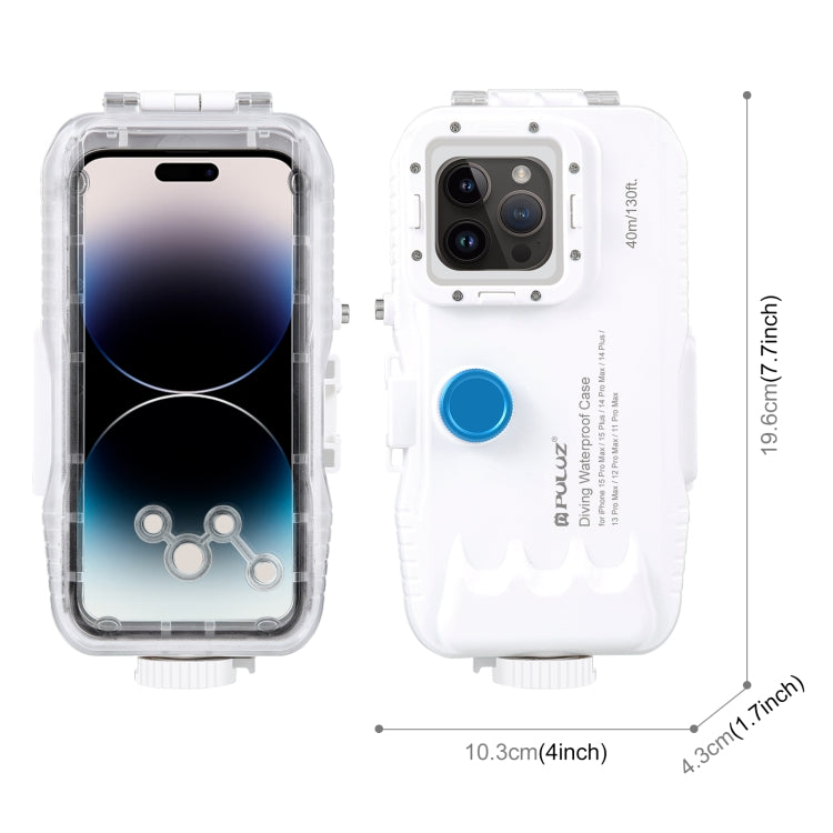 PULUZ 40m/130ft Waterproof Diving Case for 15 Pro Max / 15 Plus / iPhone 14 Plus / 14 Pro Max / 13 Pro Max / 12 Pro Max / 11 Pro Max, with One-way Valve Photo Video Taking Underwater Housing Cover, For iPhone 15 Pro Max / 15 Plus / 14 Plus...