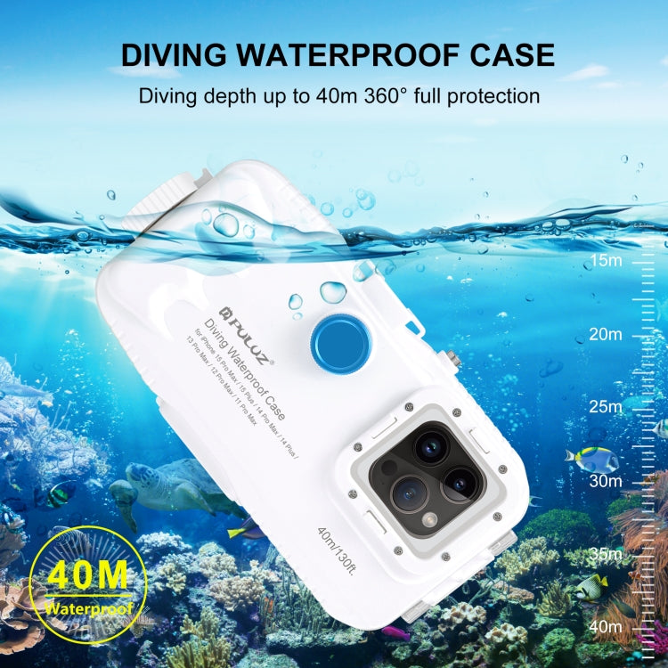 PULUZ 40m/130ft Waterproof Diving Case for 15 Pro Max / 15 Plus / iPhone 14 Plus / 14 Pro Max / 13 Pro Max / 12 Pro Max / 11 Pro Max, with One-way Valve Photo Video Taking Underwater Housing Cover, For iPhone 15 Pro Max / 15 Plus / 14 Plus...