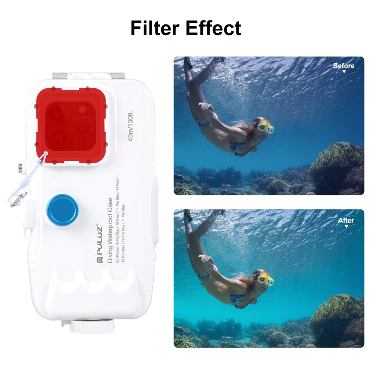 PULUZ 40m/130ft Waterproof Diving Case for 15 Pro Max / 15 Plus / iPhone 14 Plus / 14 Pro Max / 13 Pro Max / 12 Pro Max / 11 Pro Max, with One-way Valve Photo Video Taking Underwater Housing Cover, For iPhone 15 Pro Max / 15 Plus / 14 Plus...