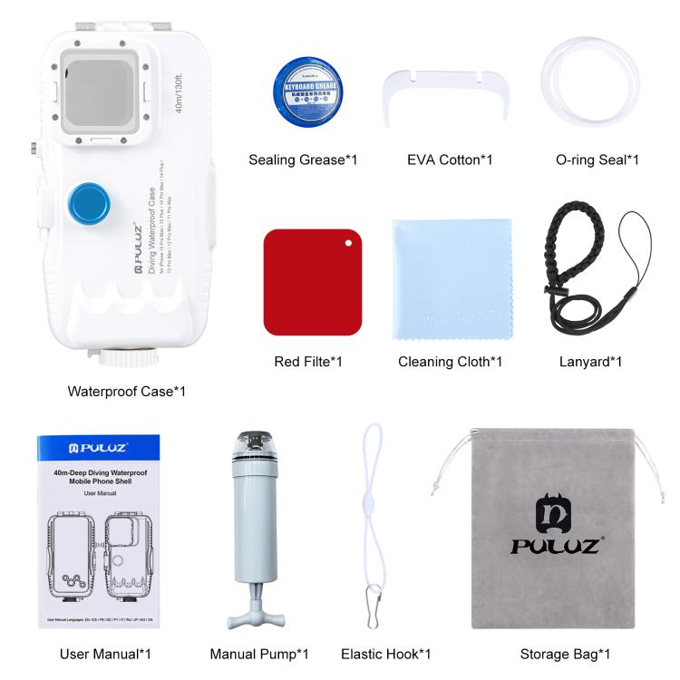 PULUZ 40m/130ft Waterproof Diving Case for 15 Pro Max / 15 Plus / iPhone 14 Plus / 14 Pro Max / 13 Pro Max / 12 Pro Max / 11 Pro Max, with One-way Valve Photo Video Taking Underwater Housing Cover, For iPhone 15 Pro Max / 15 Plus / 14 Plus...