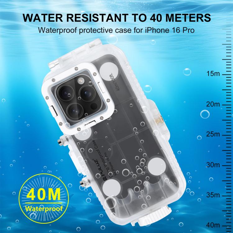For iPhone 16 Pro PULUZ 40m/130ft Waterproof Diving Case Photo Video Taking Underwater Housing Cover, For iPhone 16 Pro(Transparent)