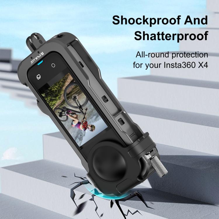 For Insta360 X4 PULUZ Metal Protective Cage Rig Housing Frame with Lens Cover, For Insta360 X4