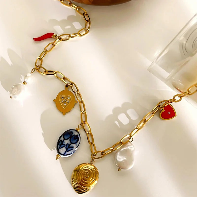 Amelia Paperclip & Charm Pendant Necklace