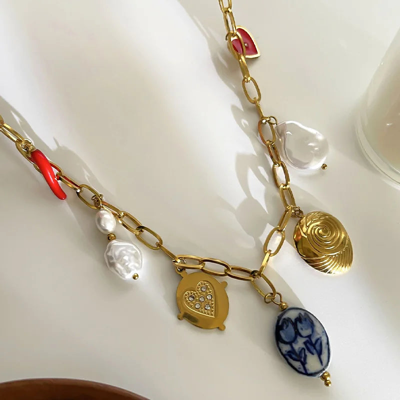 Amelia Paperclip & Charm Pendant Necklace