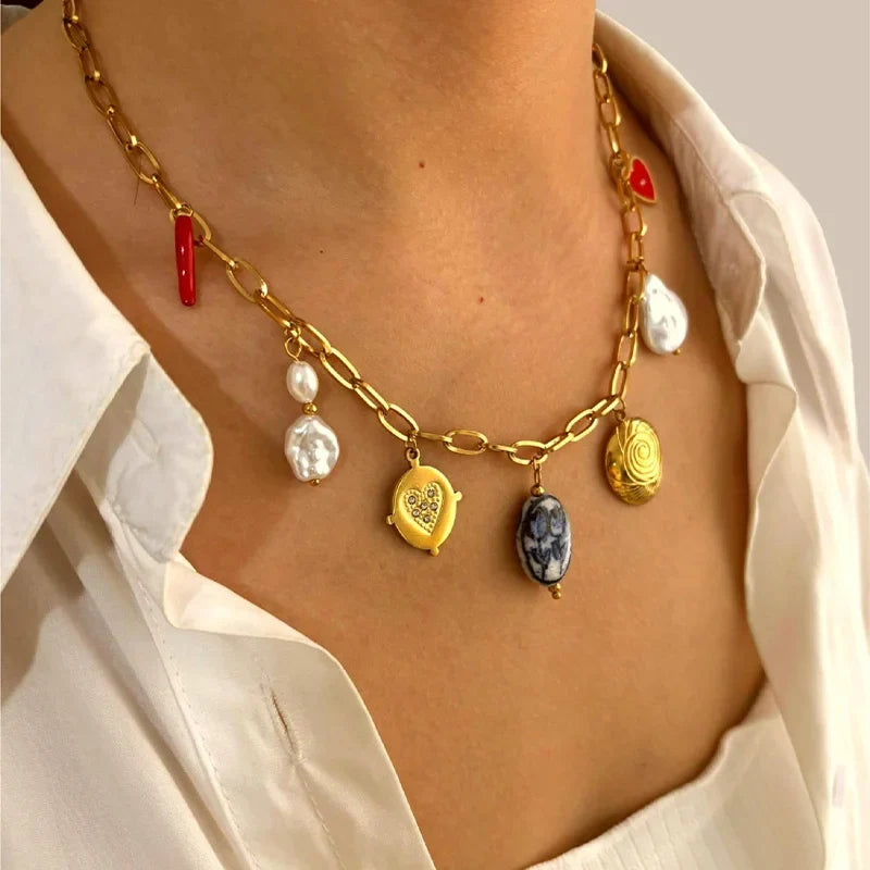 Amelia Paperclip & Charm Pendant Necklace
