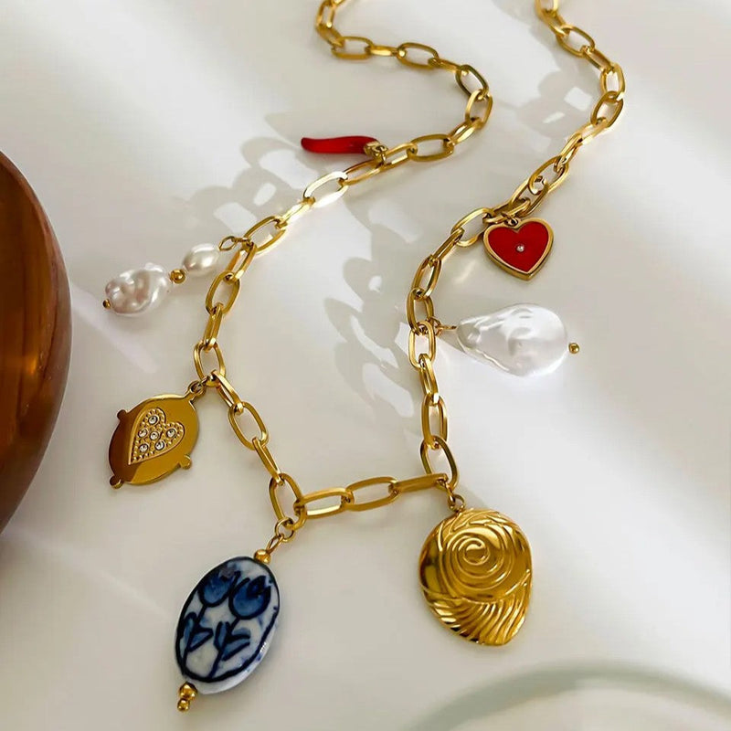 Amelia Paperclip & Charm Pendant Necklace