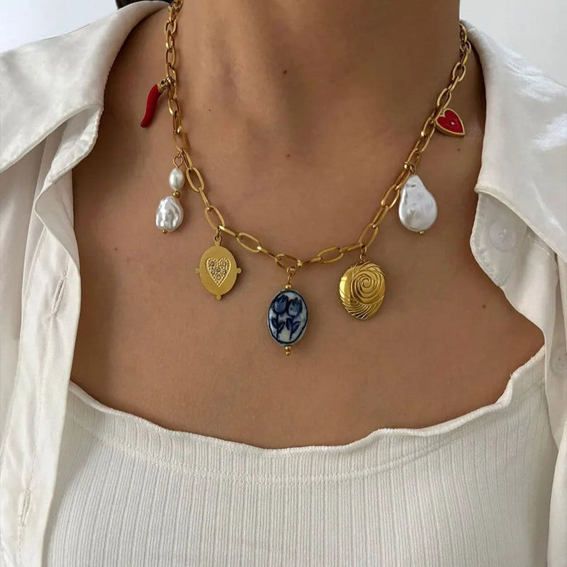 Amelia Paperclip & Charm Pendant Necklace