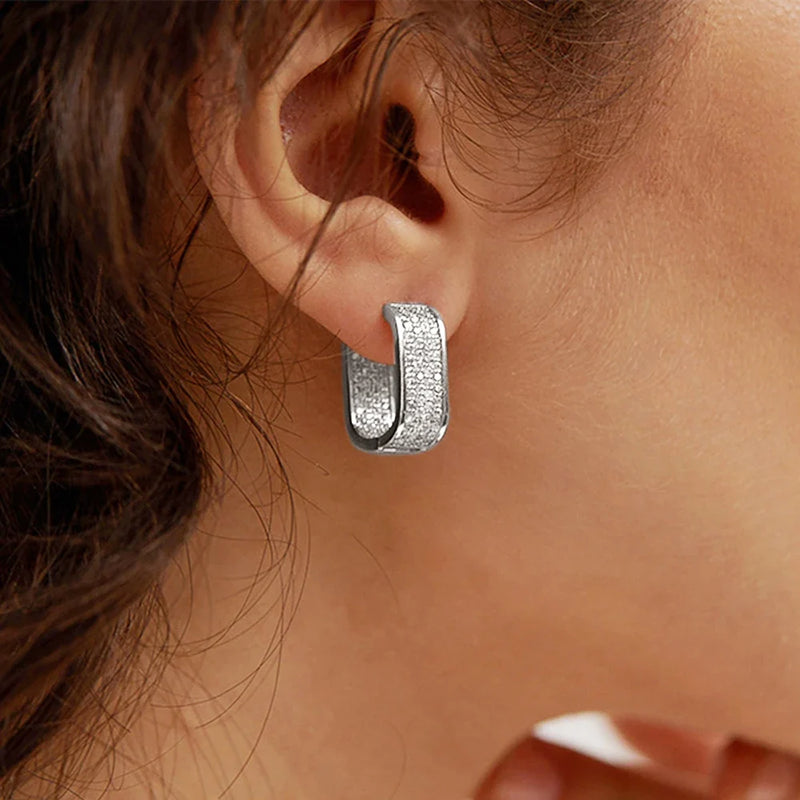 Paved CZ Hoop Earrings for Women - Silver/Gold Colour Simple Earring Jewellery