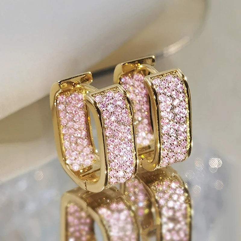 Paved CZ Hoop Earrings for Women - Silver/Gold Colour Simple Earring Jewellery