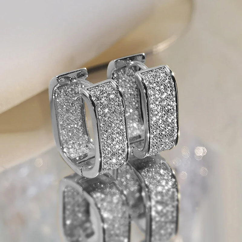 Paved CZ Hoop Earrings for Women - Silver/Gold Colour Simple Earring Jewellery
