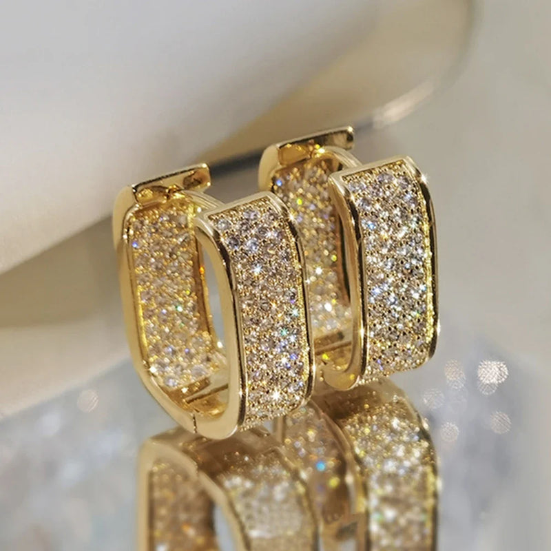 Paved CZ Hoop Earrings for Women - Silver/Gold Colour Simple Earring Jewellery